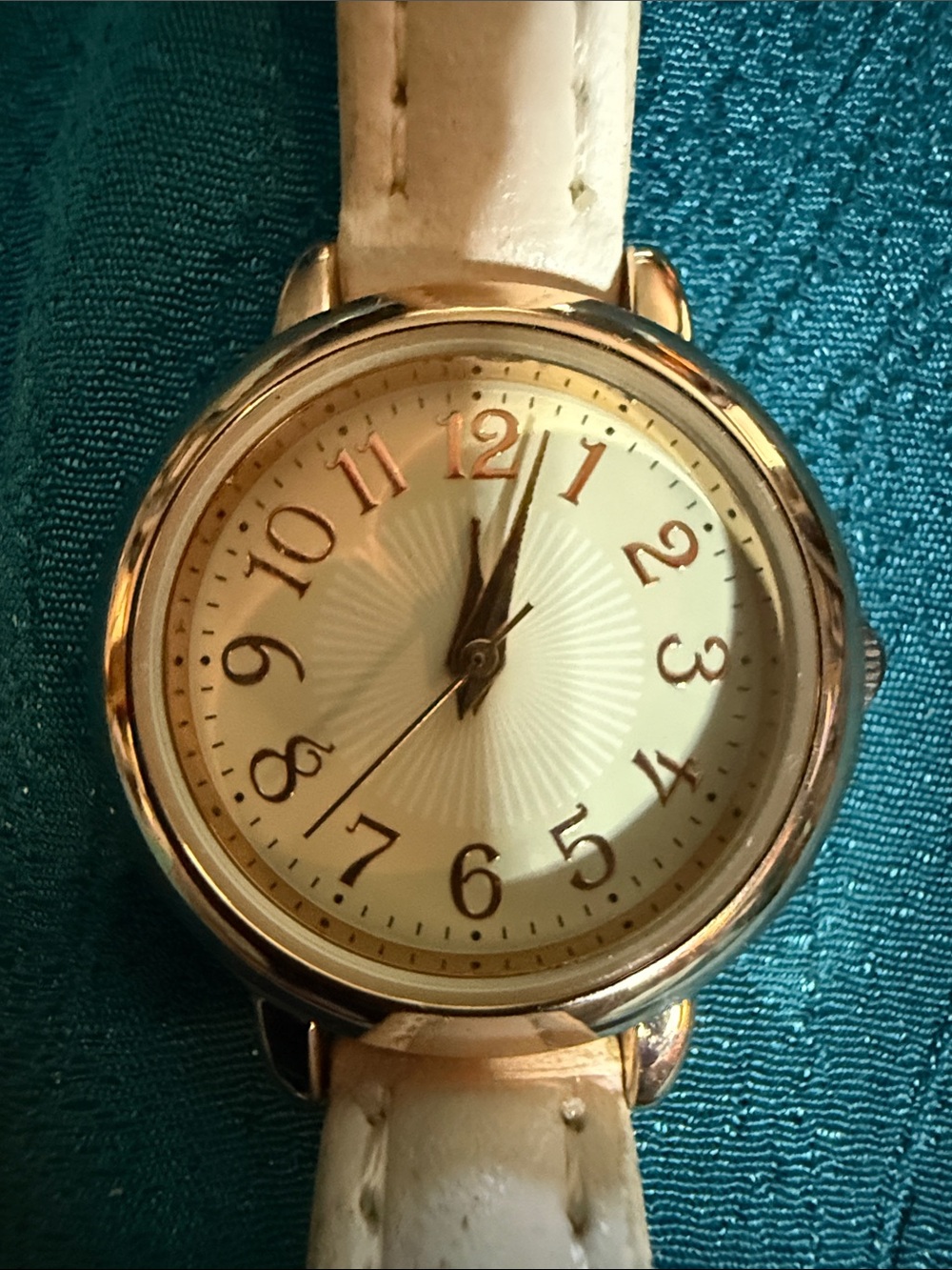 Classic White Leather Women's Watch with Gold-Tone Case